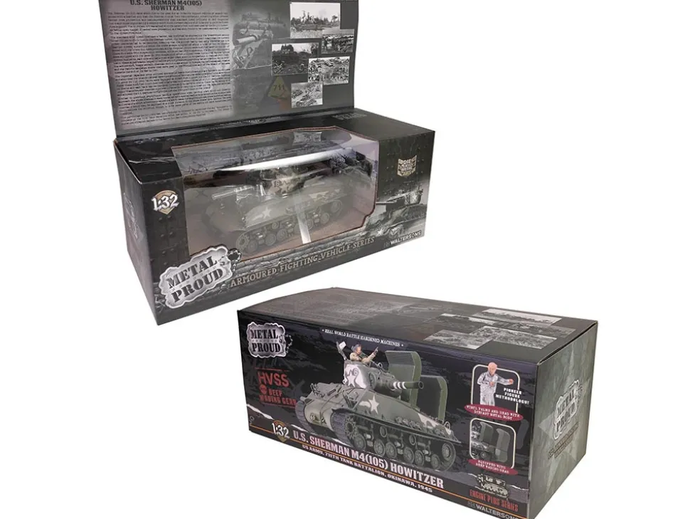Sherman M4 (105) Howitzer Medium Tank "US Army, 711th Tank Battalion, Okinawa" (1945) "Engine Plus" Series 1/32 Diecast Model by Metal Proud - www.diecastmodelswholesale.com