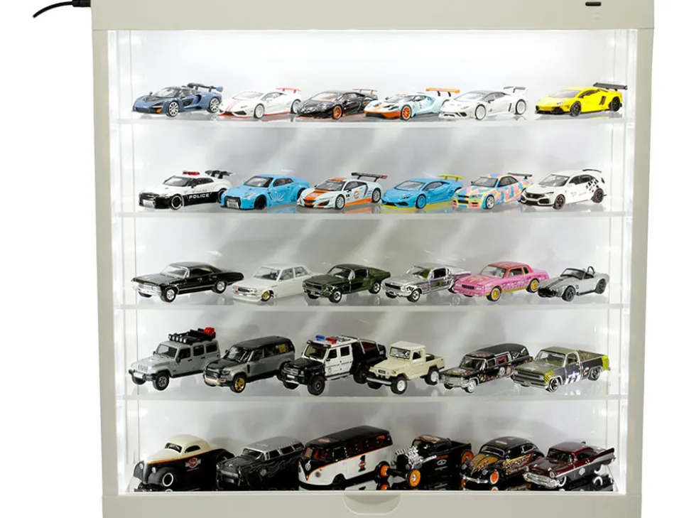 Showcase Wall Mount 5 Tier Display Case White with White Back Panel Mijo Exclusives for 1/64-1/43 Scale Models MJ8850W