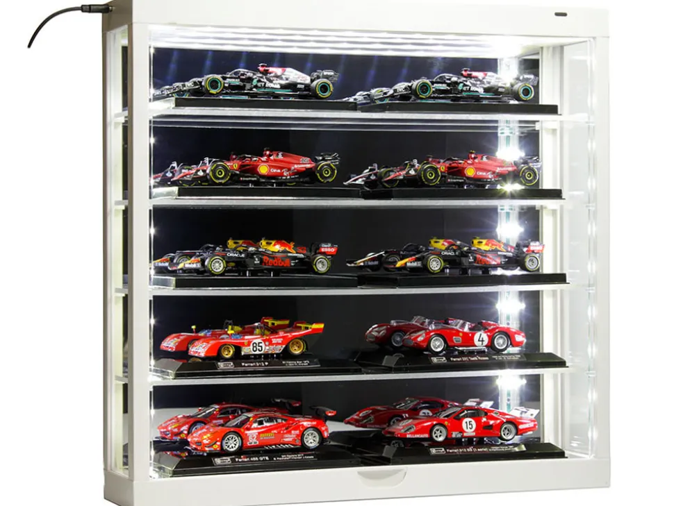 Showcase Wall Mount 5 Tier Display Case White with Mirror Back Panel Mijo Exclusives 1/64-1/43 Scale Models MJ8850MW