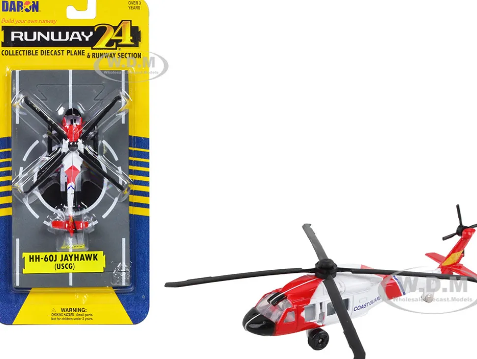 Sikorsky HH 60J Jayhawk Helicopter White and Red United States Coast Guard with Runway Section Diecast Model Runway24 RW075