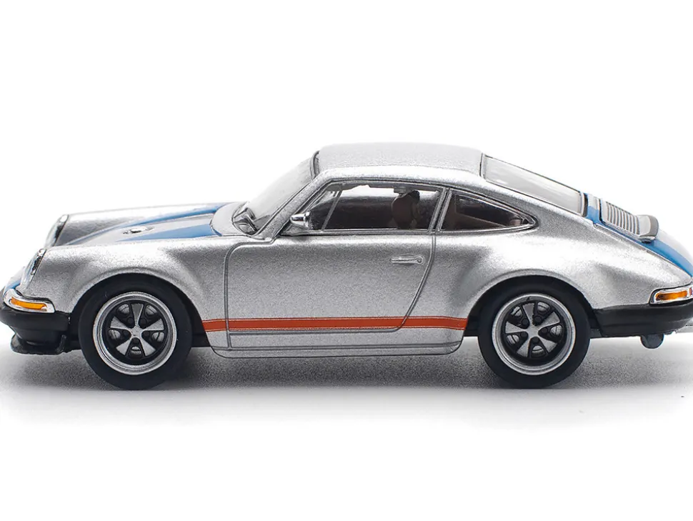 Singer 964 Silver Metallic with Blue and Red Stripes 1/64 Diecast Model Car by Pop Race