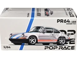 Singer 964 Silver Metallic with Blue and Red Stripes 1/64 Diecast Model Car by Pop Race