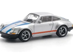 Singer 964 Silver Metallic with Blue and Red Stripes 1/64 Diecast Model Car by Pop Race