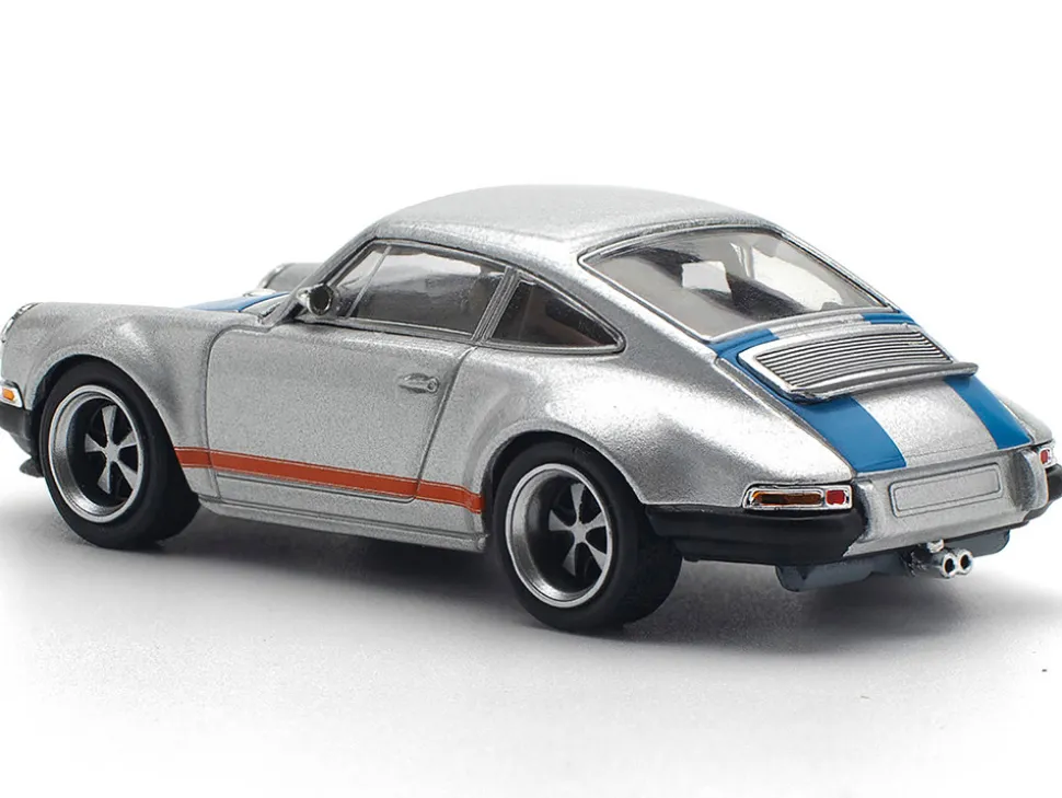 Singer 964 Silver Metallic with Blue and Red Stripes 1/64 Diecast Model Car by Pop Race