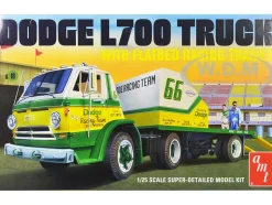 Skill 3 Model Kit 1966 Dodge L700 Truck with Flatbed Racing Trailer 1/25 Scale Model AMT AMT1368