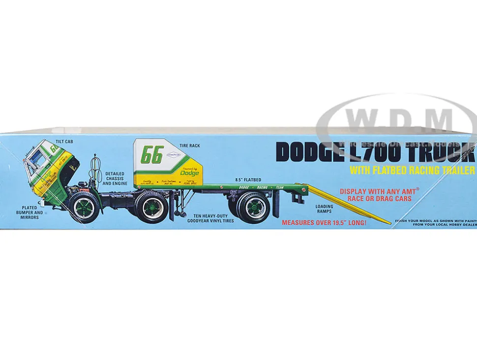 Skill 3 Model Kit 1966 Dodge L700 Truck with Flatbed Racing Trailer 1/25 Scale Model AMT AMT1368