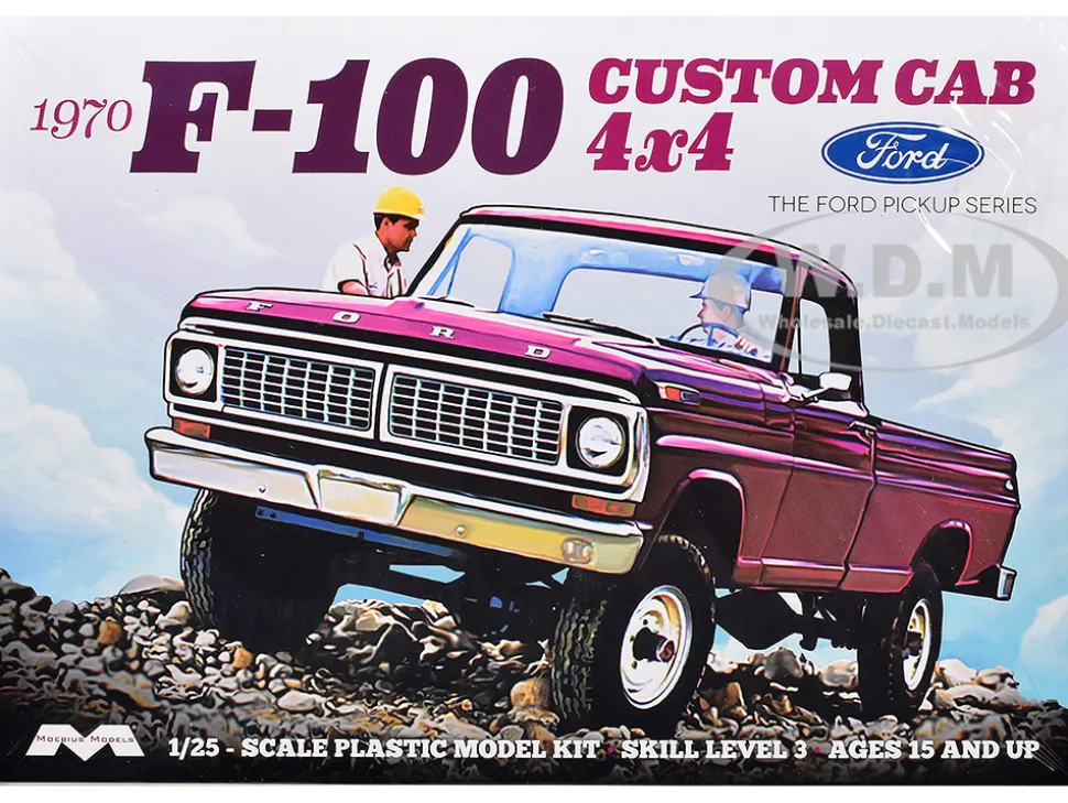 Skill 3 Model Kit 1970 Ford F-100 Custom Cab 4x4 Pickup Truck 1/25 Scale Model by Moebius