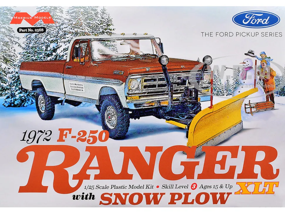 Skill 3 Model Kit 1972 Ford F-250 Ranger XLT Pickup Truck with Snow Plow 1/25 Scale Model by Moebius
