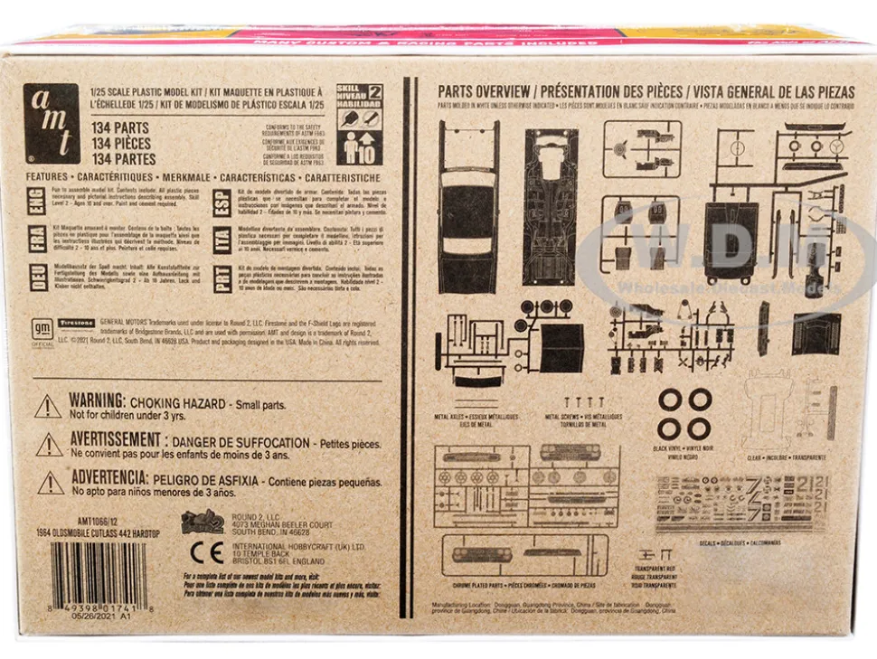 Skill 2 Model Kit 1964 Oldsmobile Cutlass 442 Hardtop 3-in-1 Kit 1/25 Scale Model AMT AMT1066