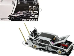 Skyline C210 "Bosozoku Style" RHD (Right Hand Drive) #210 Matt Black and Silver 1/64 Diecast Model Car by Pop Race