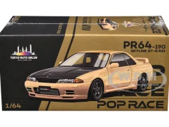 Skyline GT-R R32 RHD (Right Hand Drive) Chrome Gold with Carbon Hood "Tokyo Auto Salon 2025" 1/64 Diecast Model Car by Pop Race