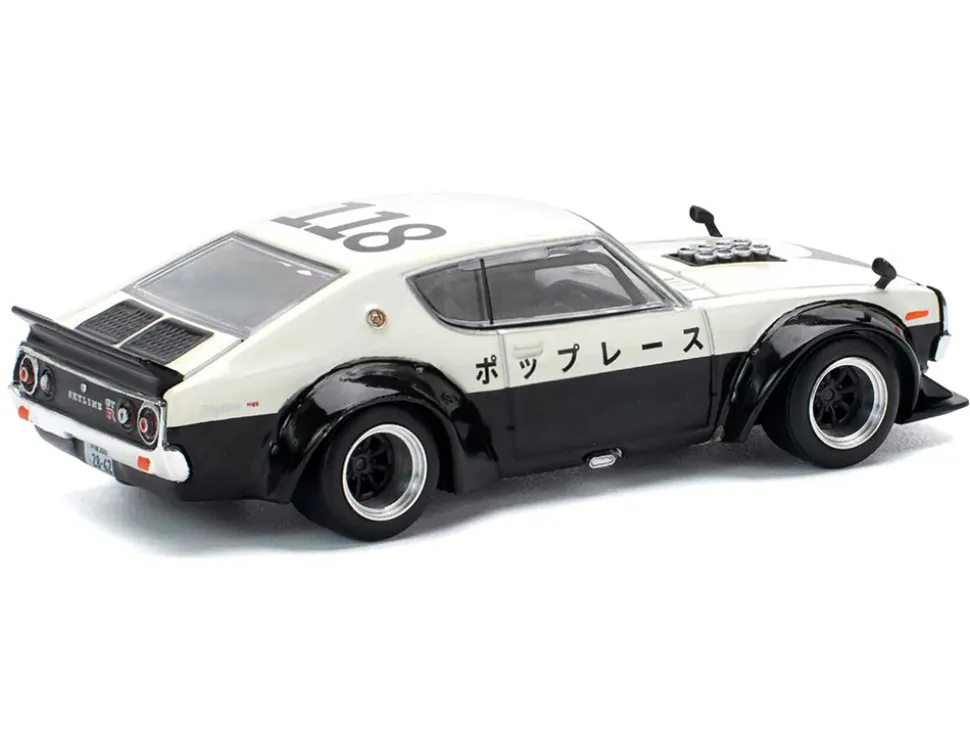 Skyline KPGC110 "Kenmeri" RHD (Right Hand Drive) "Japan National Police Agency Livery" Black and White 1/64 Diecast Model Car by Pop Race