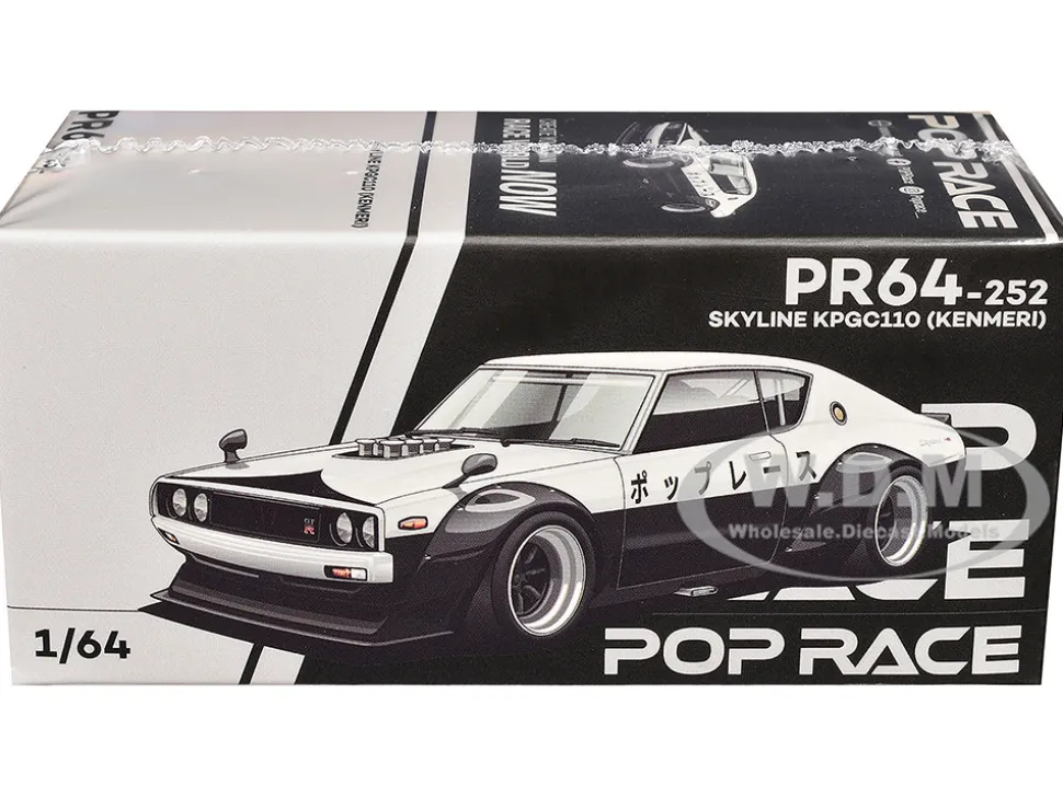 Skyline KPGC110 "Kenmeri" RHD (Right Hand Drive) "Japan National Police Agency Livery" Black and White 1/64 Diecast Model Car by Pop Race
