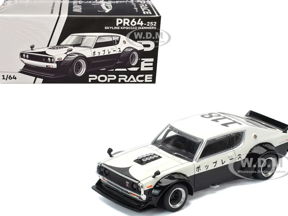 Skyline KPGC110 "Kenmeri" RHD (Right Hand Drive) "Japan National Police Agency Livery" Black and White 1/64 Diecast Model Car by Pop Race