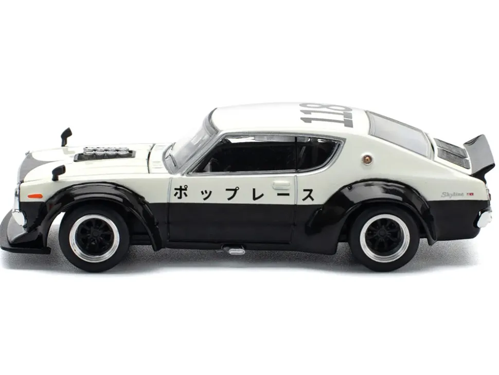 Skyline KPGC110 "Kenmeri" RHD (Right Hand Drive) "Japan National Police Agency Livery" Black and White 1/64 Diecast Model Car by Pop Race