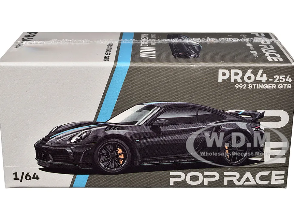 992 Stinger GTR Carbon Edition with Blue Stripe 1/64 Diecast Model Car by Pop Race