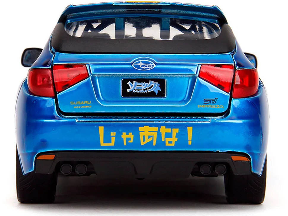 2012 Subaru Impreza WRX STI Blue Metallic with Graphics and Sonic The Hedgehog Diecast Figure "Sonic The Hedgehog" "Hollywood Rides" Series 1/24 Diecast Model Car by Jada