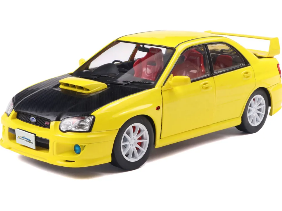 2003 Subaru Impreza WRX STI RHD (Right Hand Drive) Yellow with Carbon Hood 1/18 Diecast Model Car by Solido