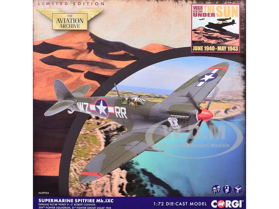 Supermarine Spitfire MkIXC Fighter Aircraft "Porky II, Lt Robert Connor, 309th Fighter Squadron, 31st Fighter Group" (1943) United States Army Air Forces "The Aviation Archive" Series 1/72 Diecast Model by Corgi