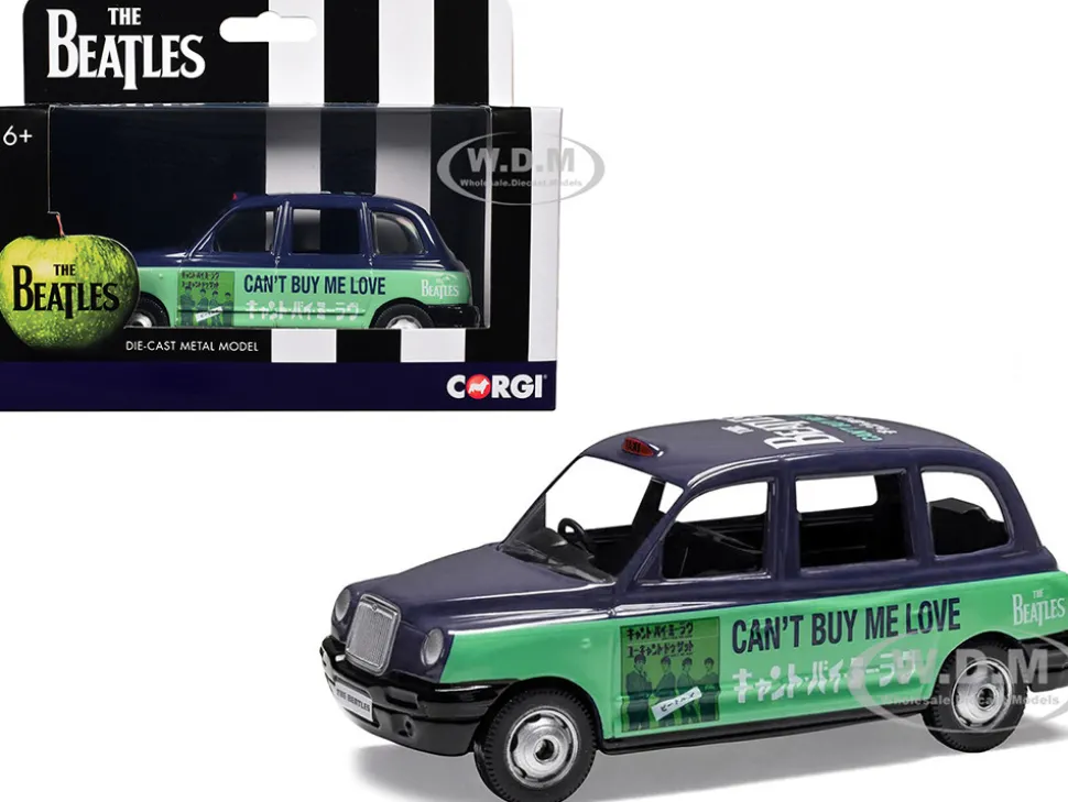 The Beatles London Taxi RHD (Right Hand Drive) "Can't Buy Me Love" Blue and Green with Graphics Diecast Model Car by Corgi