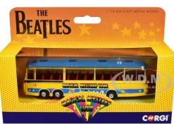 The Beatles "Magical Mystery Tour" Bus Yellow with Blue Top and Graphics Diecast Model Car by Corgi