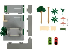 Toretto Cafe Diorama with Mitsubishi Eclipse Green and Ford F-150 SVT Lightning Red