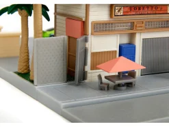Toretto Cafe Diorama with Mitsubishi Eclipse Green and Ford F-150 SVT Lightning Red