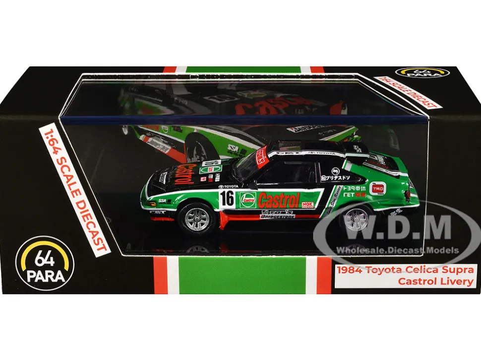1984 Toyota Celica Supra #16 "Castrol Livery" Black and Green with Graphics 1/64 Diecast Model Car by Paragon Models