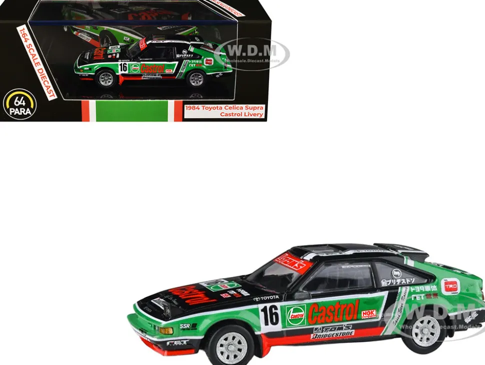1984 Toyota Celica Supra #16 "Castrol Livery" Black and Green with Graphics 1/64 Diecast Model Car by Paragon Models