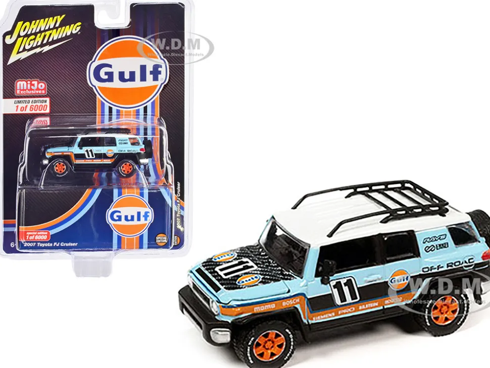2007 Toyota FJ Cruiser #11 Light Blue Gulf Oil with Roofrack Limited Edition to 6000 pieces Worldwide 1/64 Diecast Model Car Johnny Lightning JLCP7415