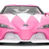 Toyota FT-1 Concept Pink Metallic and Pink Ranger Diecast Figurine Power Rangers Hollywood Rides Series 1/24 Diecast Model Car Jada 33224