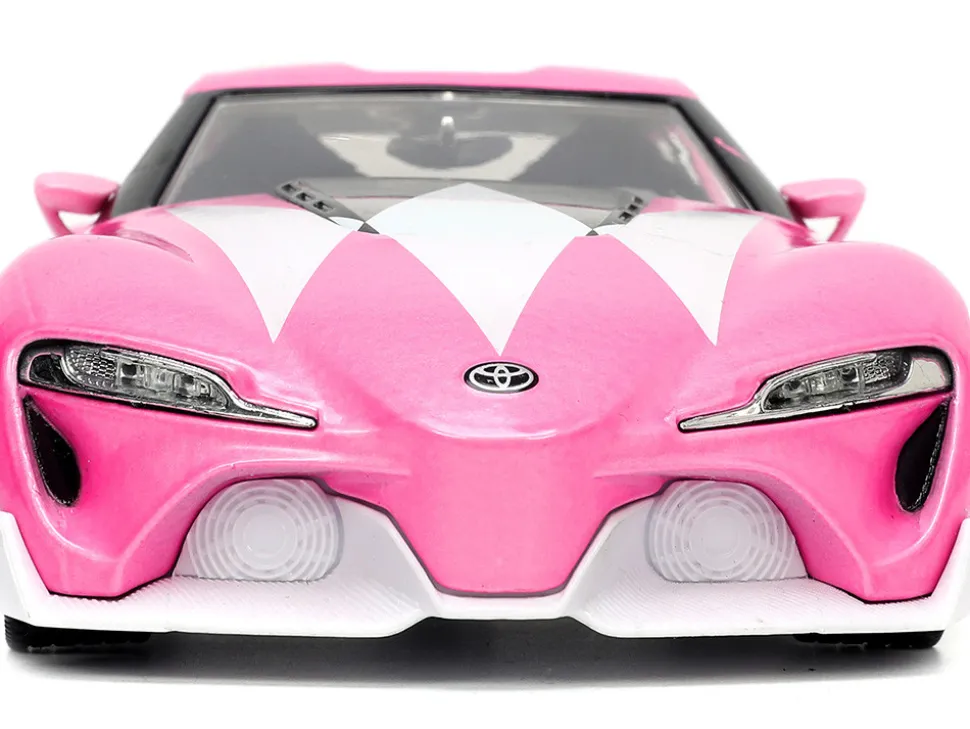 Toyota FT-1 Concept Pink Metallic and Pink Ranger Diecast Figurine Power Rangers Hollywood Rides Series 1/24 Diecast Model Car Jada 33224