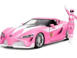 Toyota FT-1 Concept Pink Metallic and Pink Ranger Diecast Figurine Power Rangers Hollywood Rides Series 1/24 Diecast Model Car Jada 33224