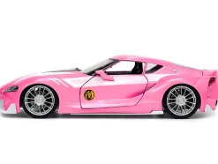 Toyota FT-1 Concept Pink Metallic and Pink Ranger Diecast Figurine Power Rangers Hollywood Rides Series 1/24 Diecast Model Car Jada 33224