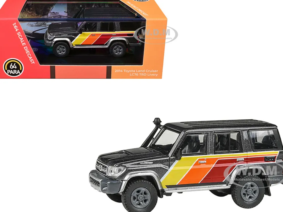 2014 Toyota Land Cruiser LC76 "TRD Livery" Gray Metallic with Stripes 1/64 Diecast Model Car by Paragon Models