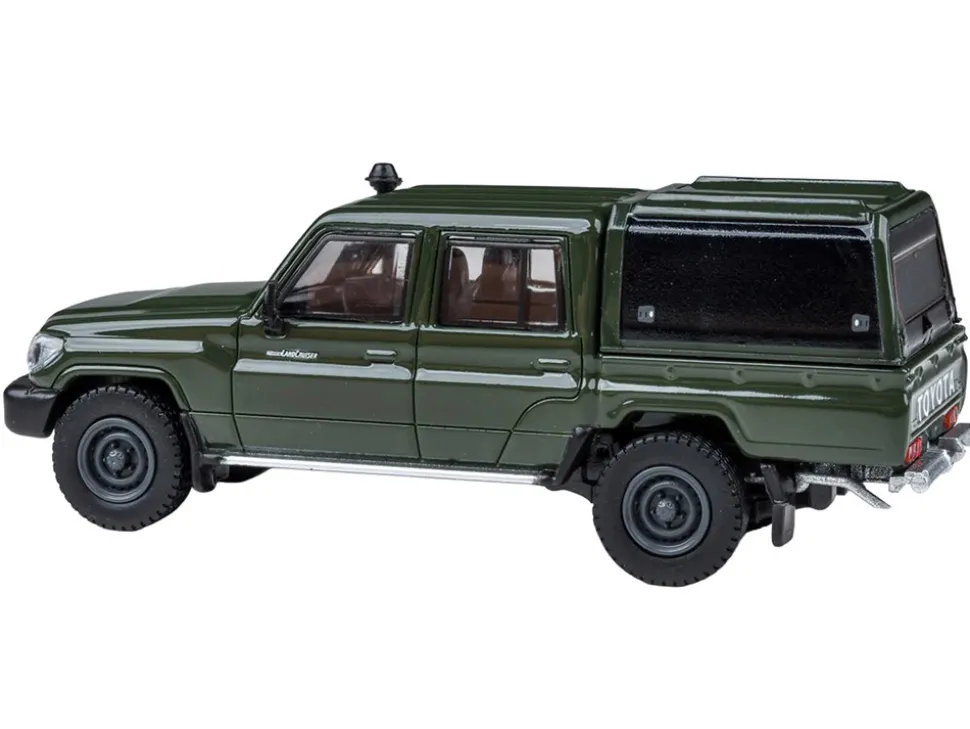 2014 Toyota Land Cruiser LC 79 with Camper Shell Military Green 1/64 Diecast Model Car by Paragon Models