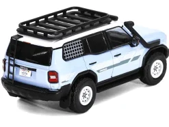 2024 Toyota Land Cruiser Prado Light Blue with White Top and Stripes with Roof Rack and Accessory 1/64 Diecast Model Car by GCD