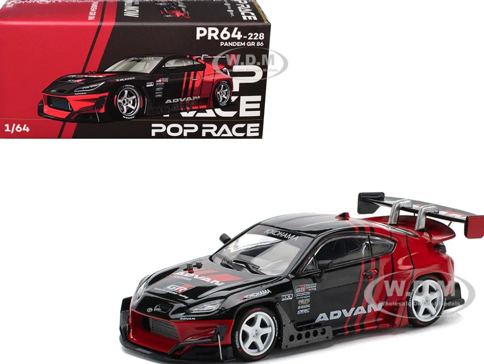 Toyota Pandem GR86 "Advan" Black and Red with Graphics 1/64 Diecast Model Car by Pop Race