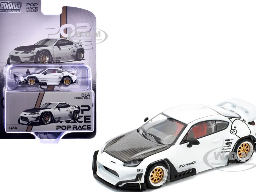 Toyota Pandem GR86 White with Carbon Hood "Enigma Exclusive Edition" 1/64 Diecast Model Car by Pop Race