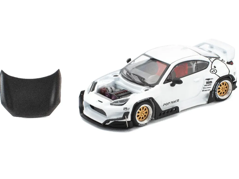 Toyota Pandem GR86 White with Carbon Hood "Enigma Exclusive Edition" 1/64 Diecast Model Car by Pop Race