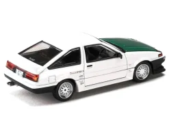 Toyota Sprinter Trueno (AE86) RHD (Right Hand Drive) "Keiichi Tsuchiya - Dori Dori Mesh Wheels" White with Green Carbon Hood 1/64 Diecast Model Car by Hobby Japan