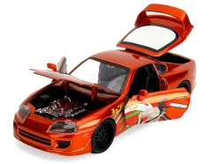 1995 Toyota Supra Orange Metallic with Graphics and Chainsaw Man Diecast Figure