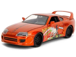 1995 Toyota Supra Orange Metallic with Graphics and Chainsaw Man Diecast Figure