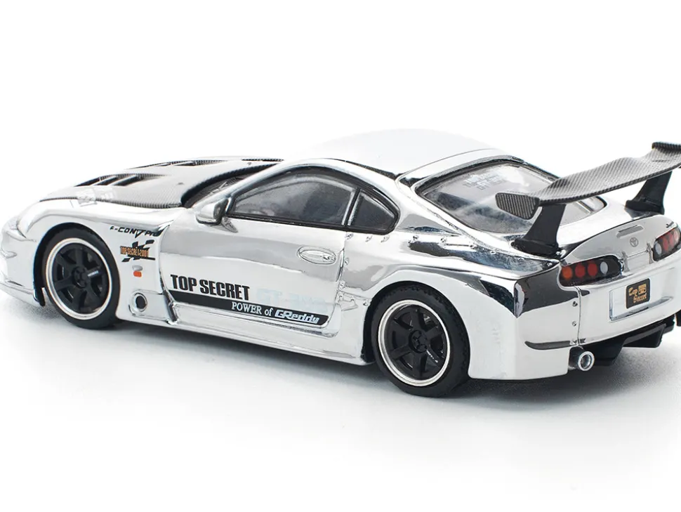 Toyota Supra "Top Secret" GT300 RHD (Right Hand Drive) Silver Chrome 1/64 Diecast Model Car by Pop Race