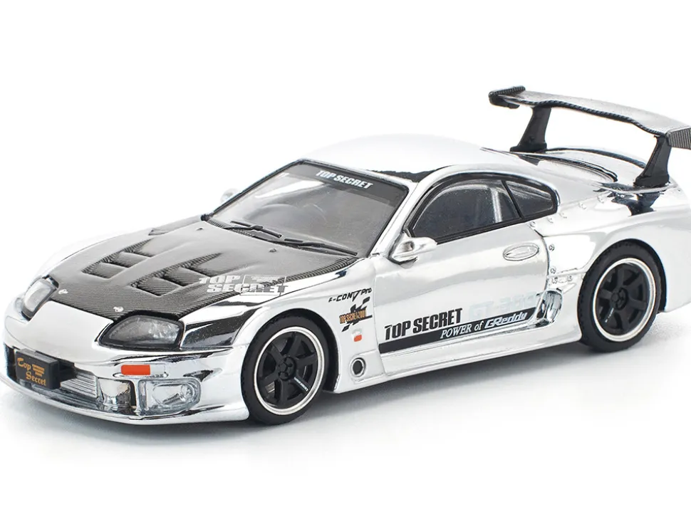 Toyota Supra "Top Secret" GT300 RHD (Right Hand Drive) Silver Chrome 1/64 Diecast Model Car by Pop Race