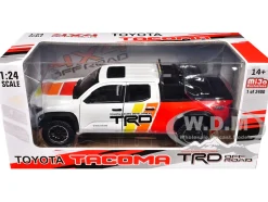 2024 Toyota Tacoma TRD Off Road Edition Pickup Truck White and Red with TRD Stripes with Sunroof and Wheel Rack Limited Edition to 2400 pieces Worldwide 1/24 Diecast Model Car