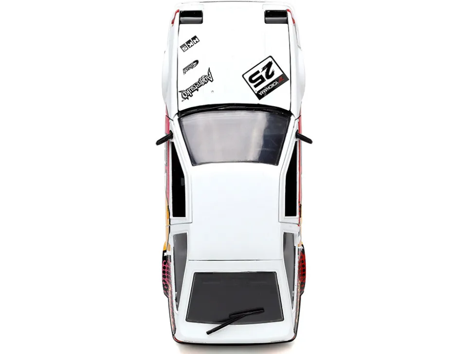 1986 Toyota Trueno AE86 RHD Right Hand Drive #25 White Graphics Aggretsuko Diecast Figure Aggretsuko Anime Hollywood Rides Series 1/24 Diecast Model Car by Jada 33725