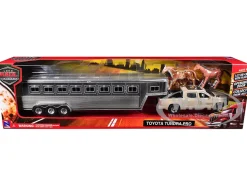 Toyota Tundra Pro Pickup Truck Beige with Horse Trailer Chrome and Horse Figures "Long Haul Truckers" Series 1/32 Diecast Model by New Ray