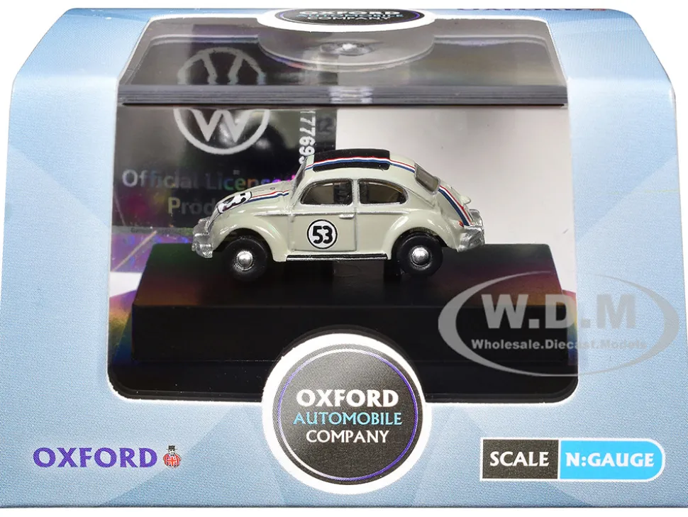 Volkswagen Beetle #53 Beige with Stripes and Black Top 1/148 (N) Scale Diecast Model Car by Oxford Diecast