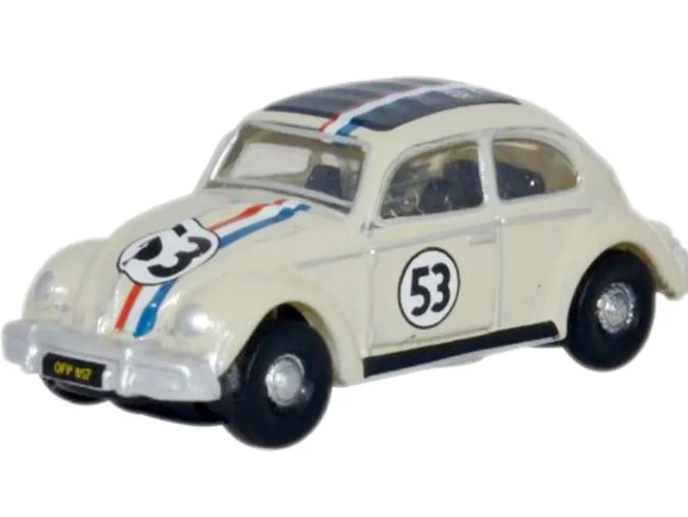 Volkswagen Beetle #53 Beige with Stripes and Black Top 1/148 (N) Scale Diecast Model Car by Oxford Diecast